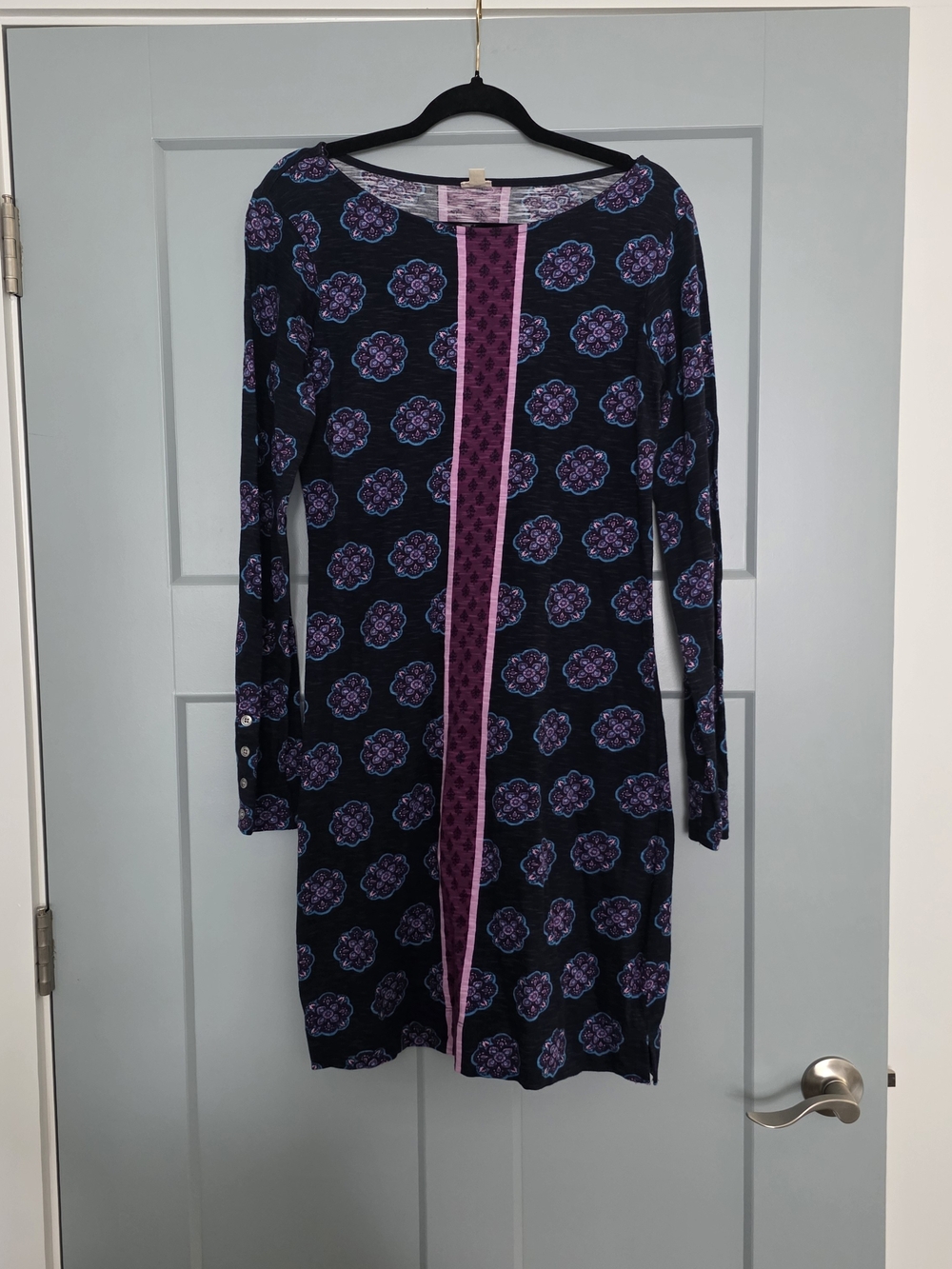 Hatley Long Sleeve Cotton Knit Shift Dress Floral Medallion Navy Size M EUC